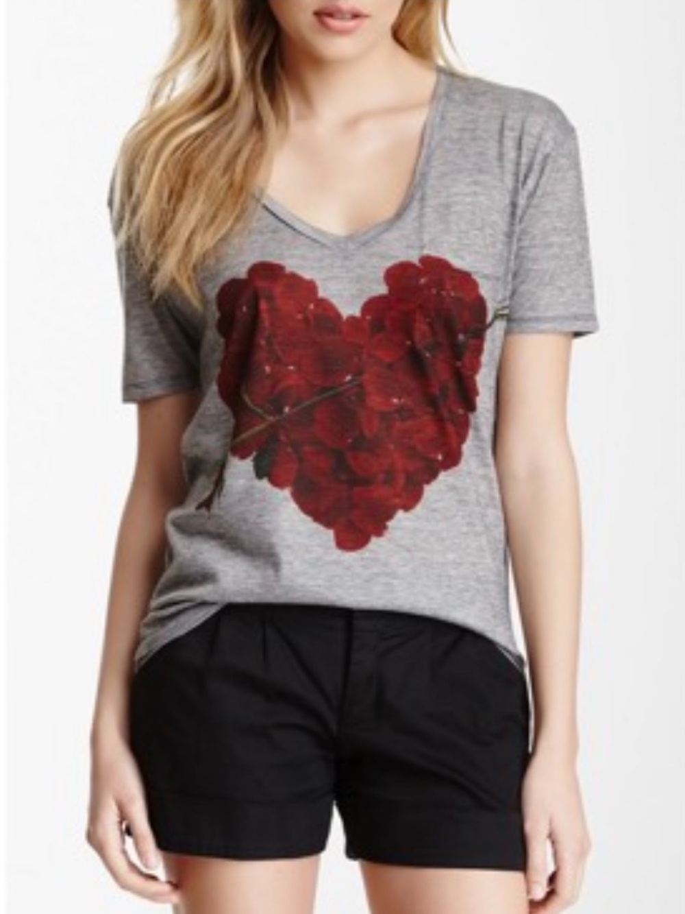 Go Couture V Neck Printed T shirt
